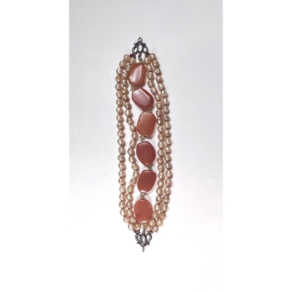 Vintage Victorian Revival Coral Agate Beaded Bracelet Chunky - Picture 11 of 12